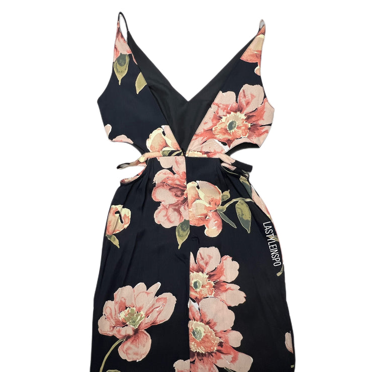 TOPSHOP Maxi Dress Slits Cutout Waist Floral Black Peach Size 2