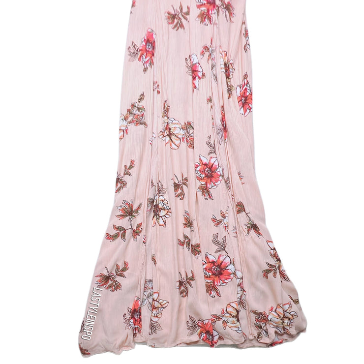 Cotton Candy LA Maxi Dress Double Slit Cut Back Short Sleeves Floral Peach Small