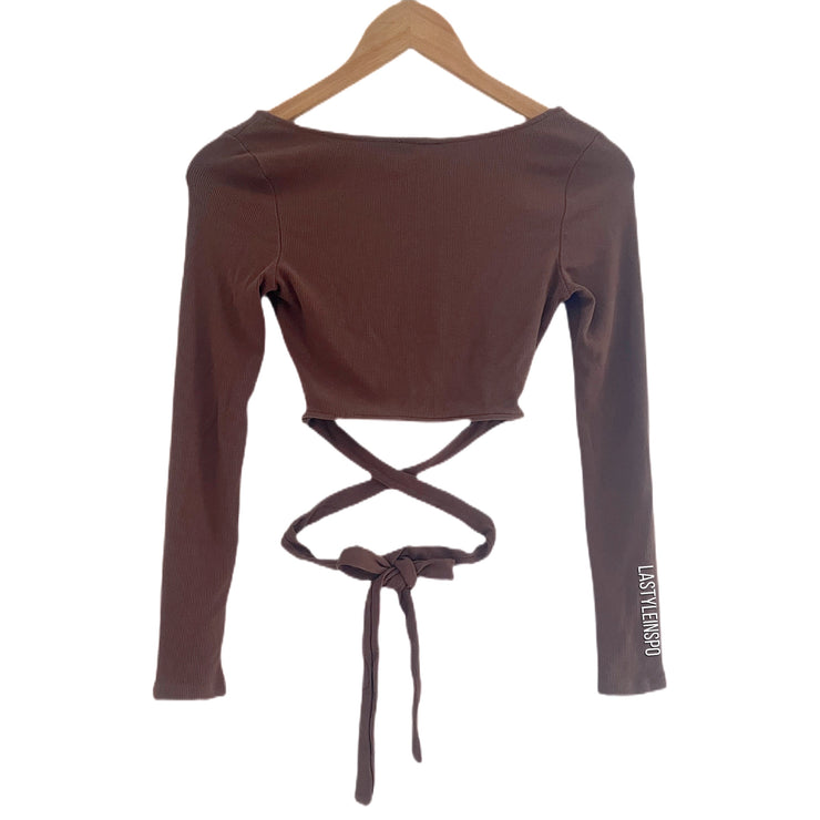 Princess Polly Long Sleeved Crop Straps Brown Size 4