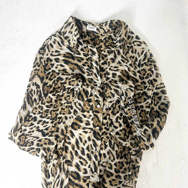 L’AGENCE Womens Blouse Button Down Shirt Animal Print Size 2