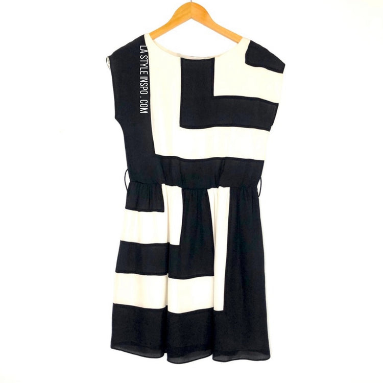 alice olivia black white dress CLYDE MINI DRESS in BLACK/WHITE