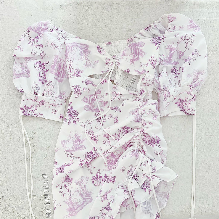 Strangers and Lovers Ruffled dress Puff Sleeves Lavender Flowers 🎀 Size Medium