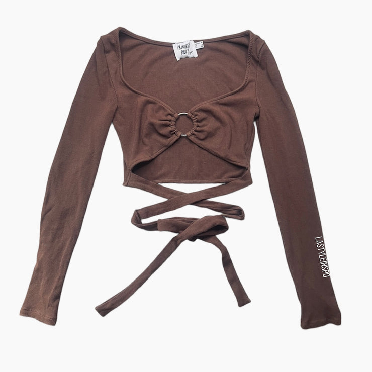Princess Polly Long Sleeved Crop Straps Brown Size 4