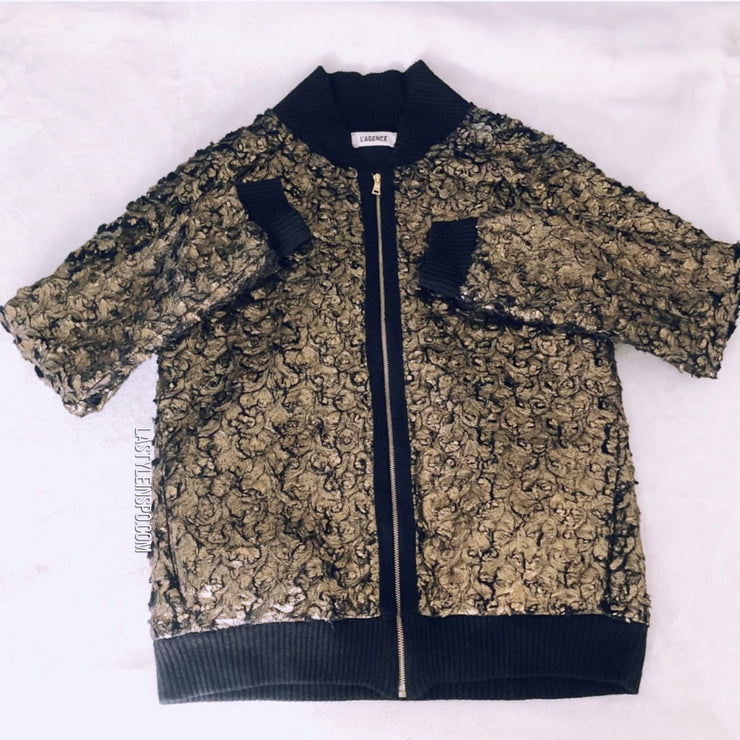 L’AGENCE Gold Shiny Bomber Jacket Black Size 0