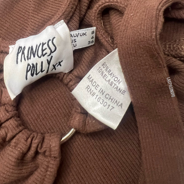 Princess Polly Long Sleeved Crop Straps Brown Size 4