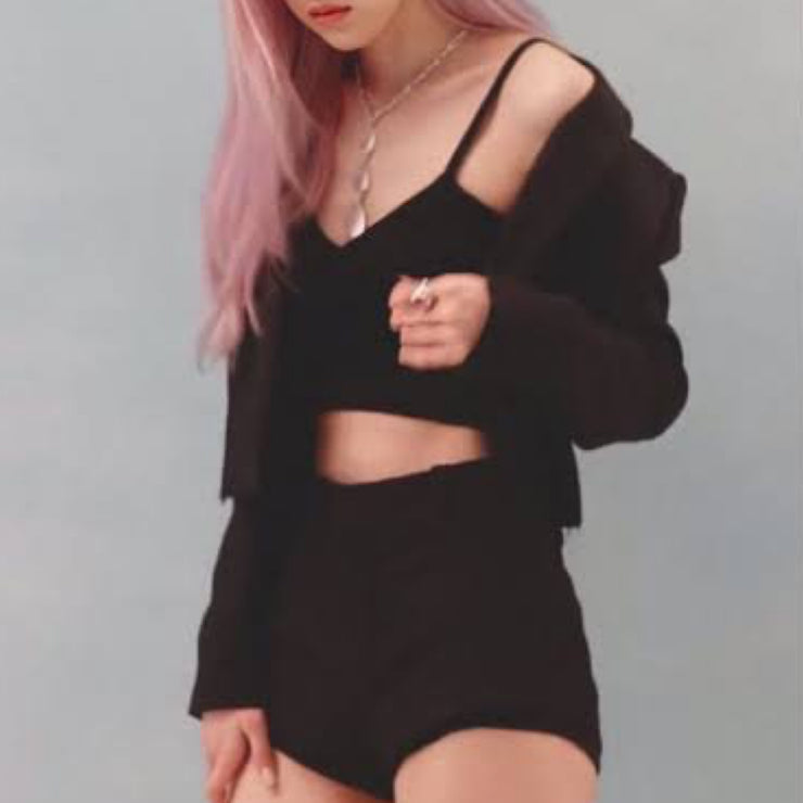 Brandy Melville Crop Top V Neck As Seen On Black One Size